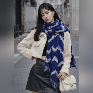 Wilfred Blue and Gray Patterned Blanket Scarf